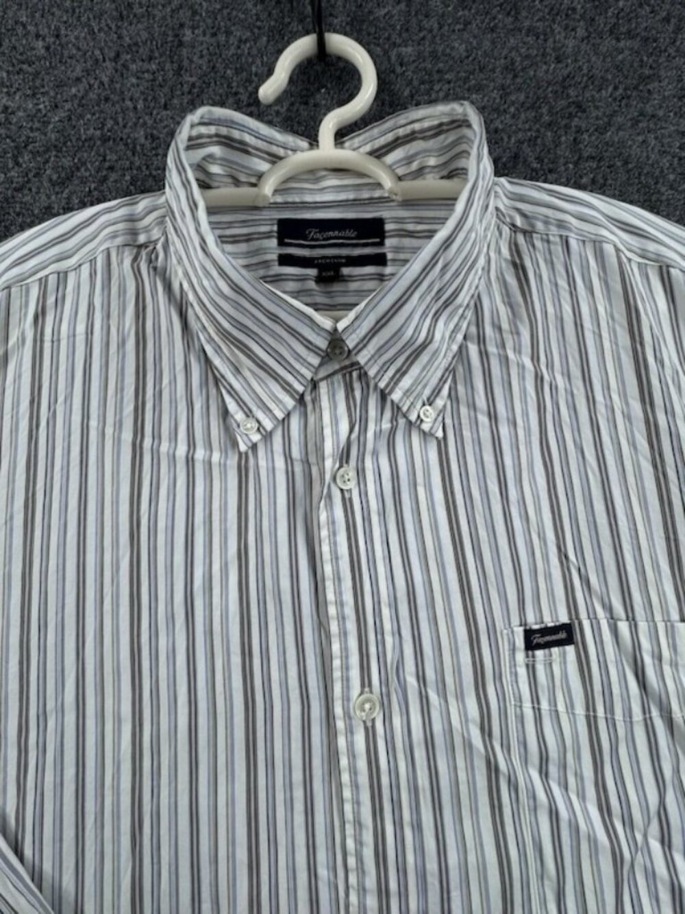 Faconnable Cotton Button-Down 2XL Striped Gray French Pocket Mens Shirt Adult